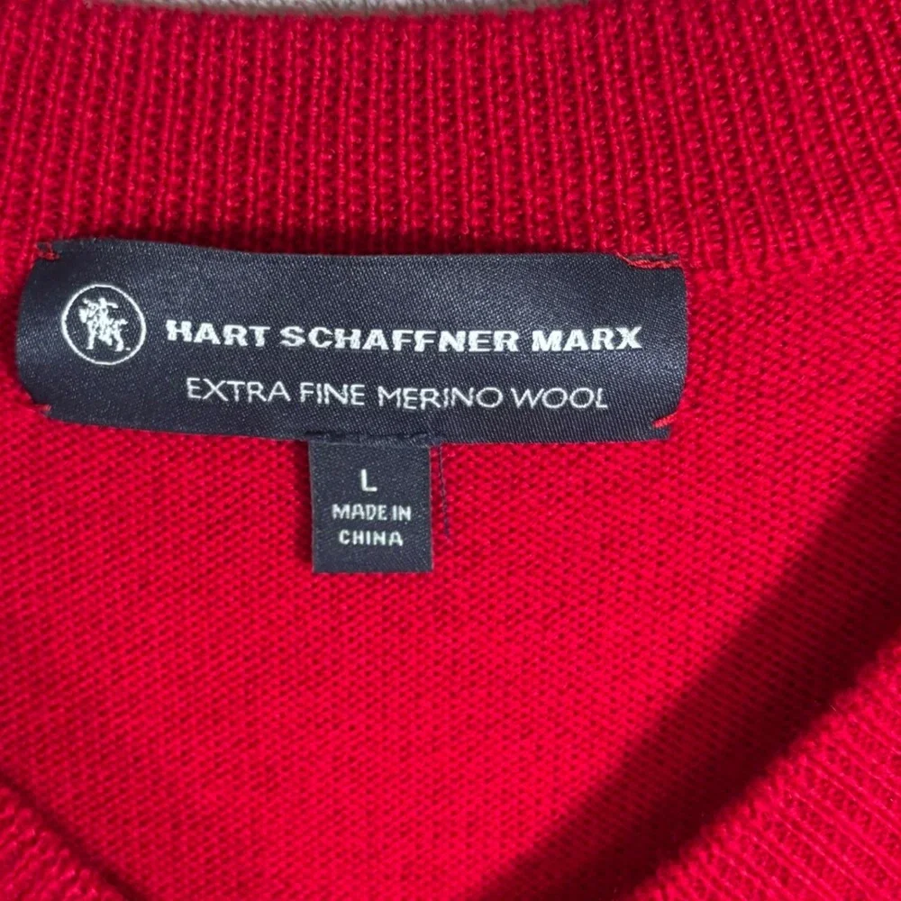 Hart Schaffner Marx V Neck Sweater Vest Mens‎ Large Extra Fine Merino Wool Red